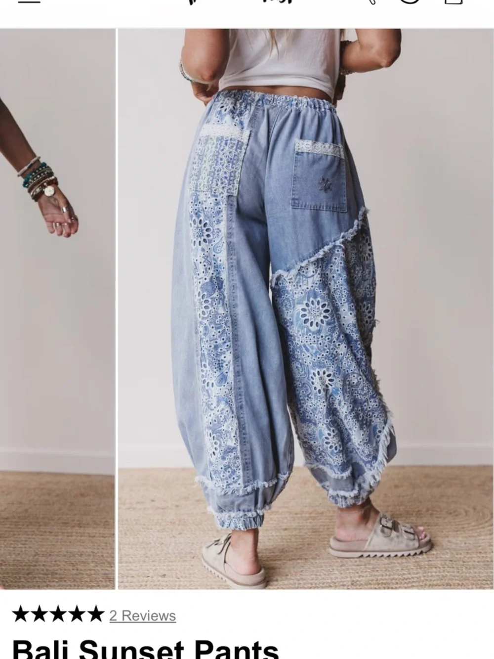 POL denim patchwork drawstring pants - Picture 2 of 3